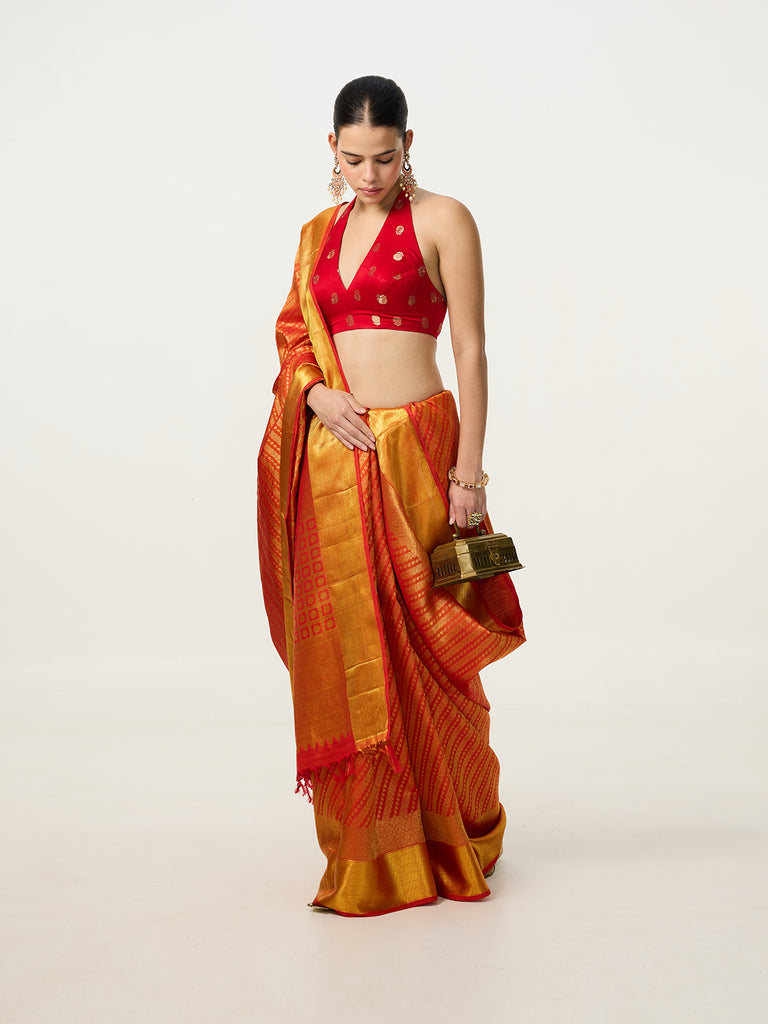 Handwoven Orange Kanjivaram Saree