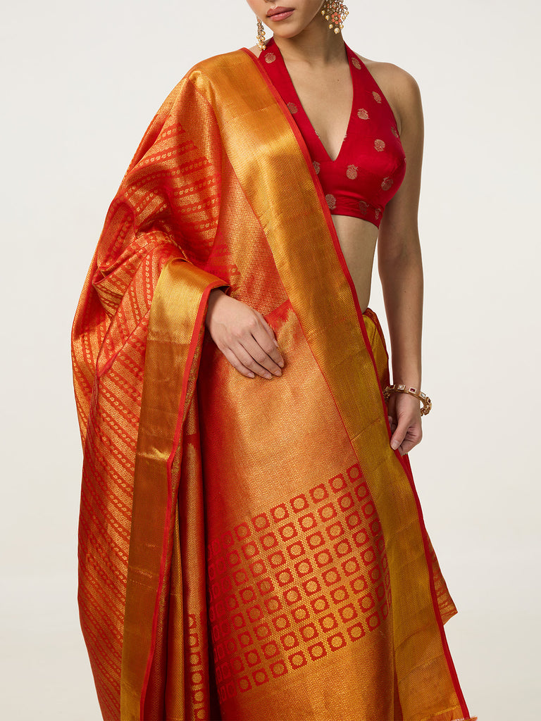 Handwoven Orange Kanjivaram Saree
