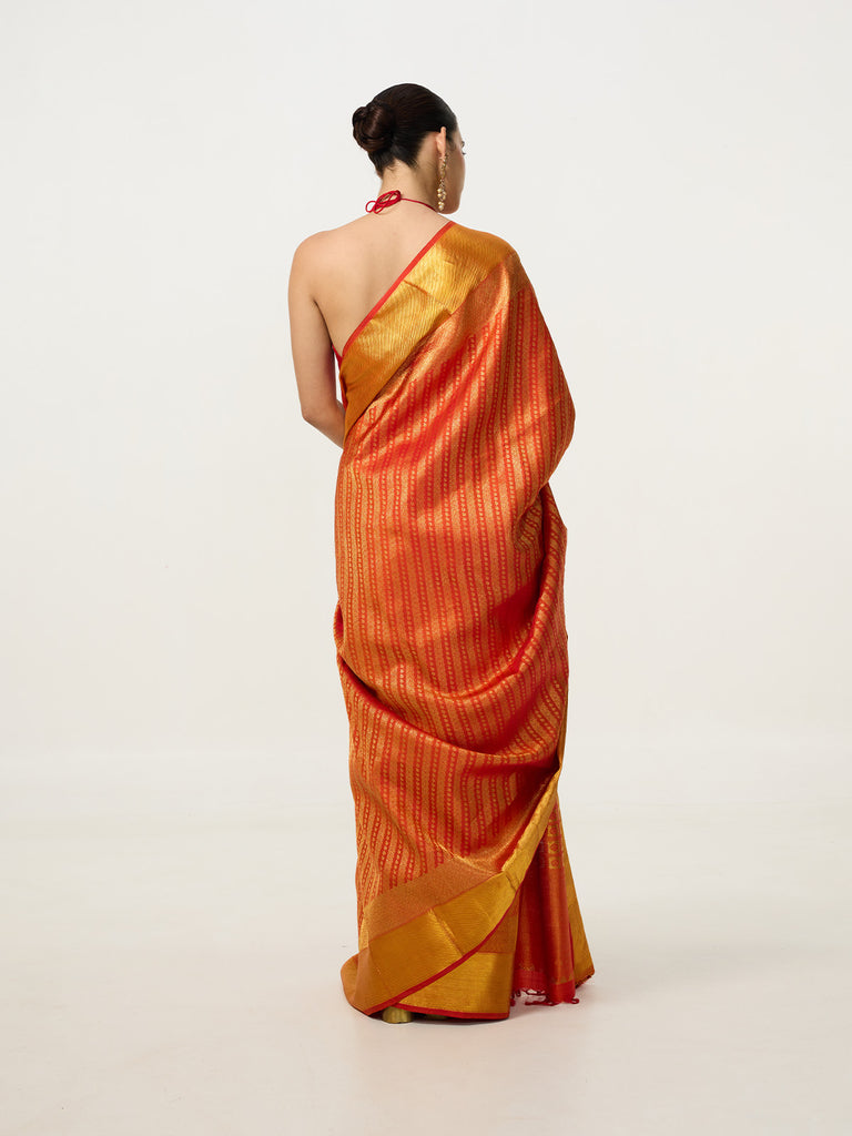 Handwoven Orange Kanjivaram Saree