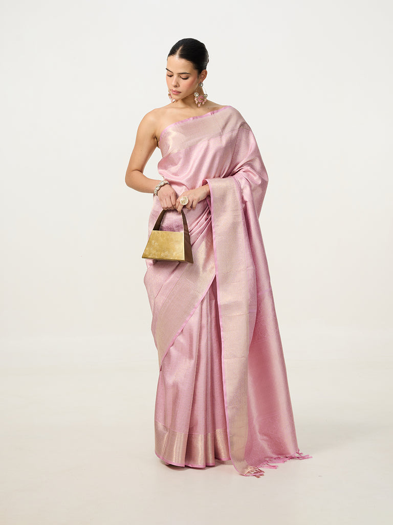 Handwoven Pink Kanjivaram Saree
