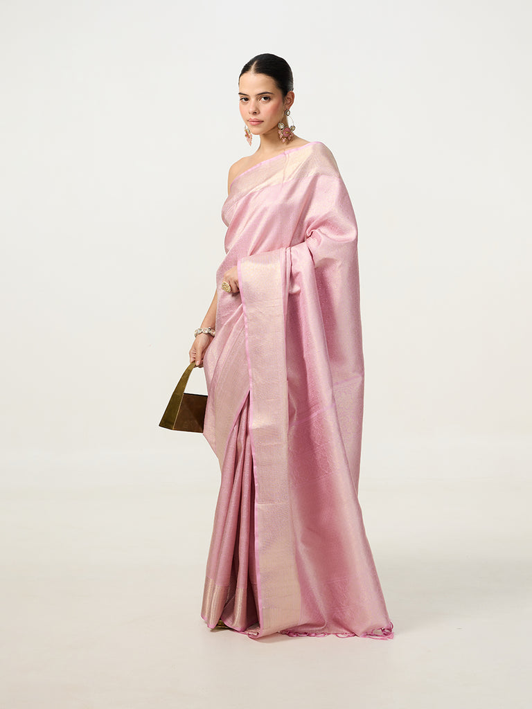 Handwoven Pink Kanjivaram Saree