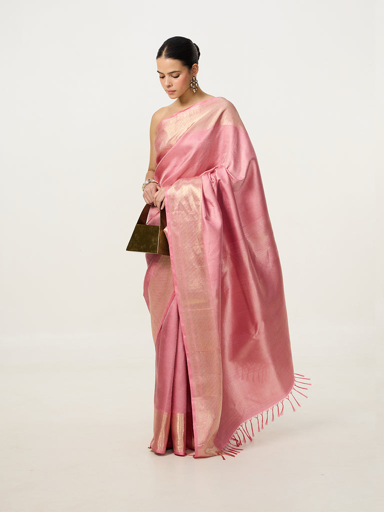 Handwoven Pink Kanjivaram Saree