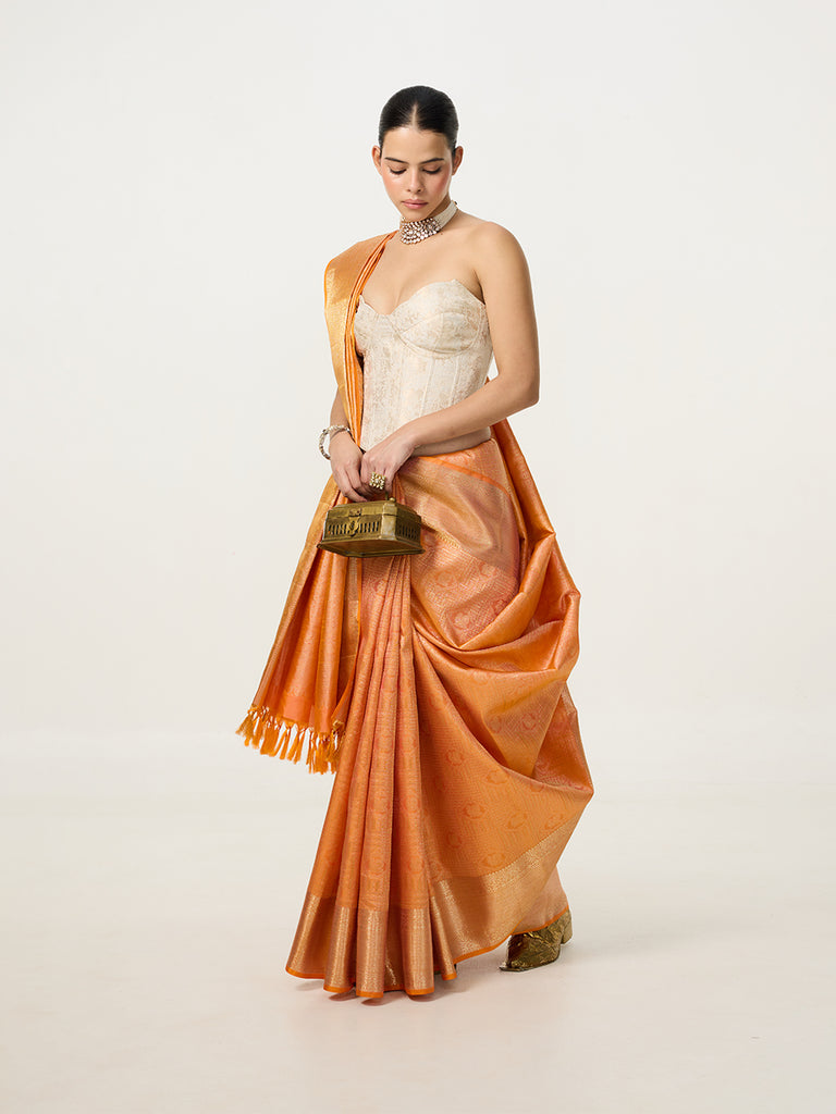 Handwoven Orange Kanjivaram Saree