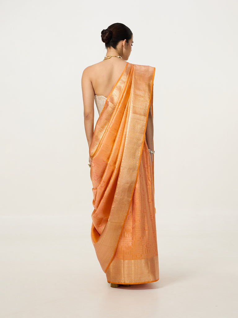 Handwoven Orange Kanjivaram Saree