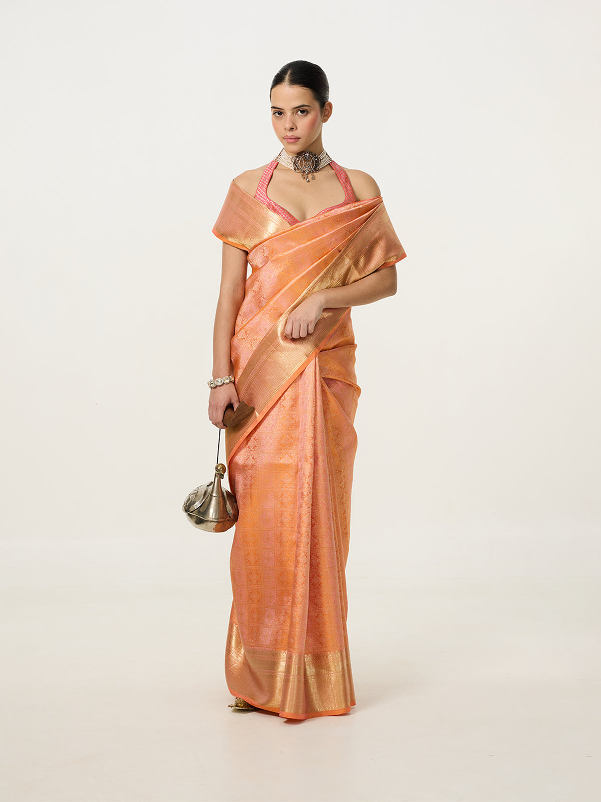Handwoven Dusty Peach Kanjivaram Saree