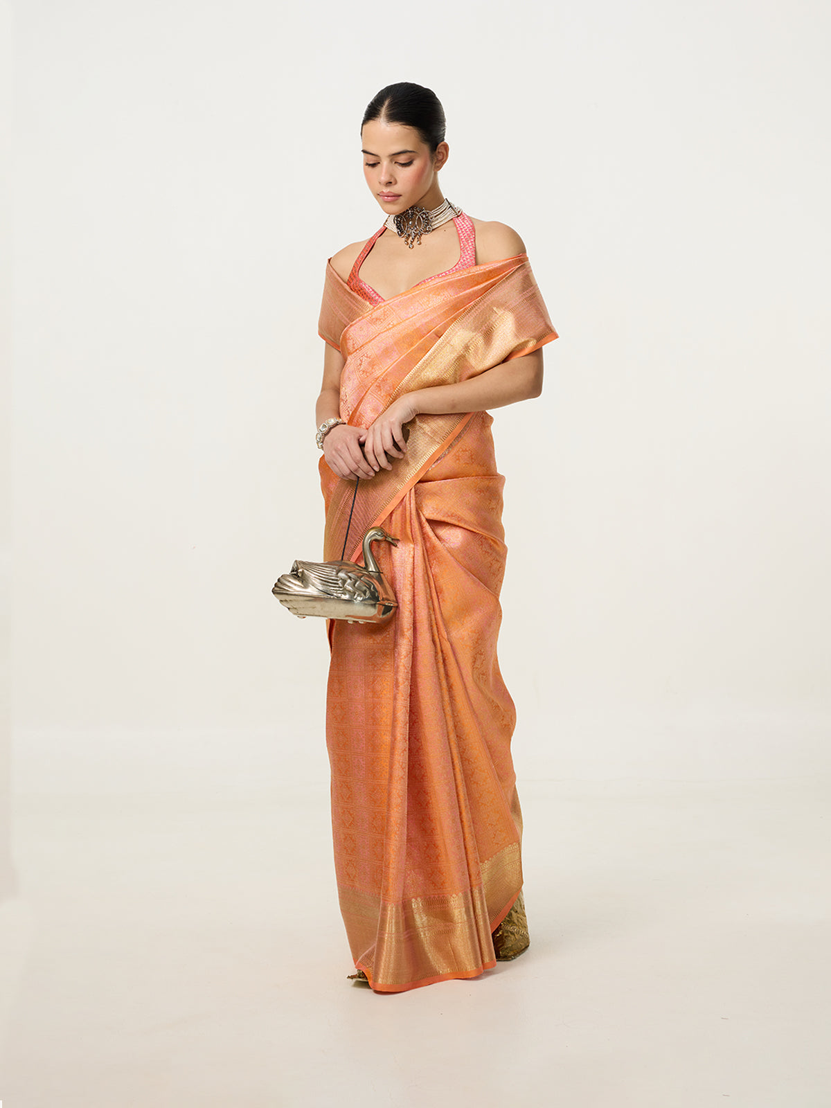 Handwoven Dusty Peach Kanjivaram Saree