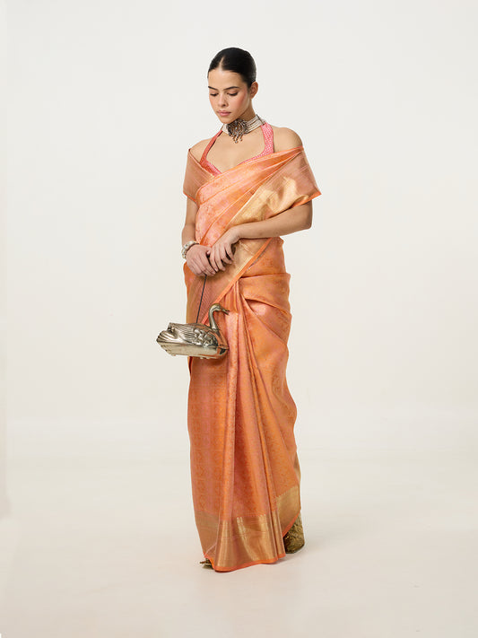 Handwoven Dusty Peach Kanjivaram Saree