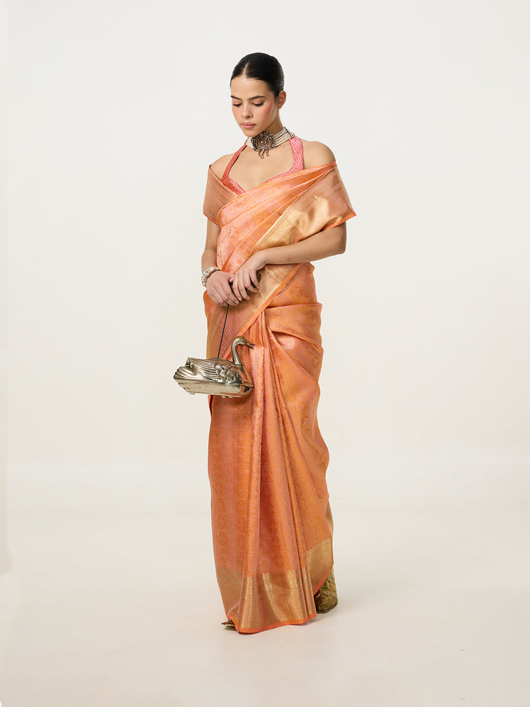 Handwoven Dusty Peach Kanjivaram Saree