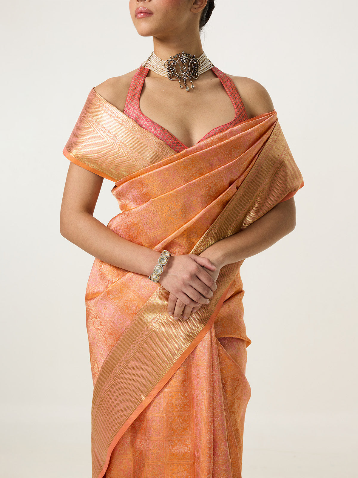 Handwoven Dusty Peach Kanjivaram Saree