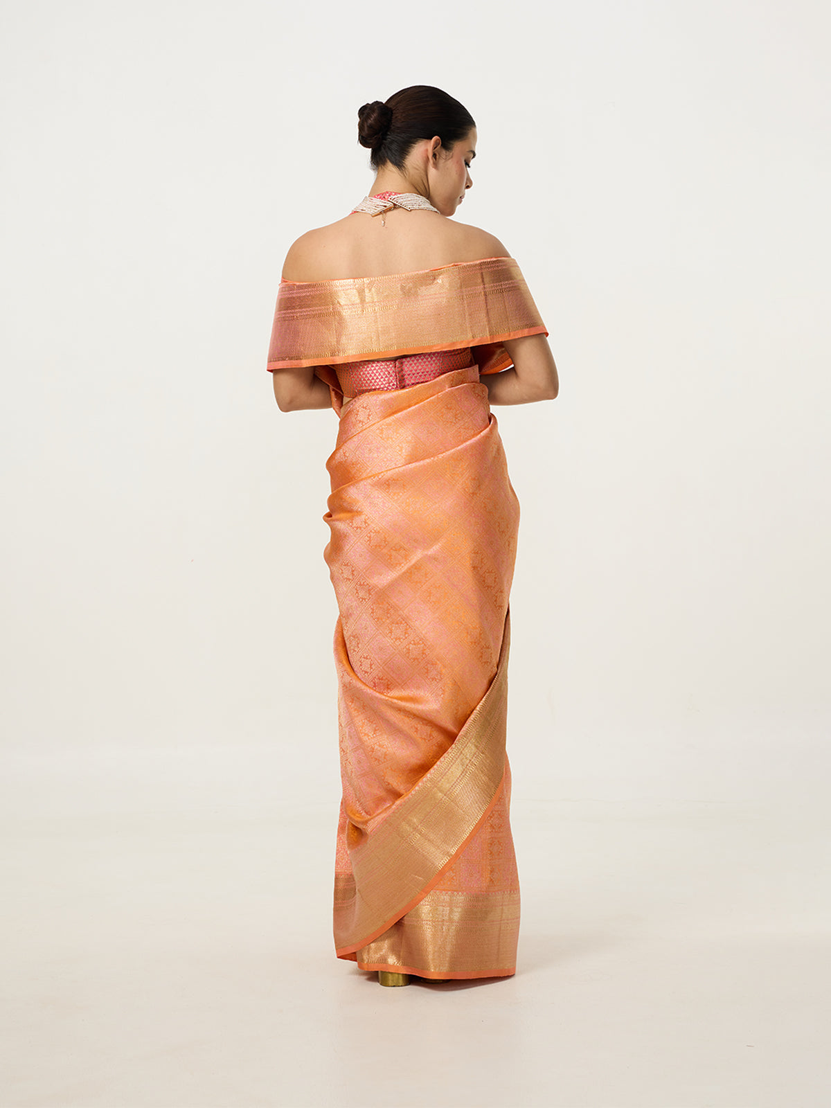 Handwoven Dusty Peach Kanjivaram Saree