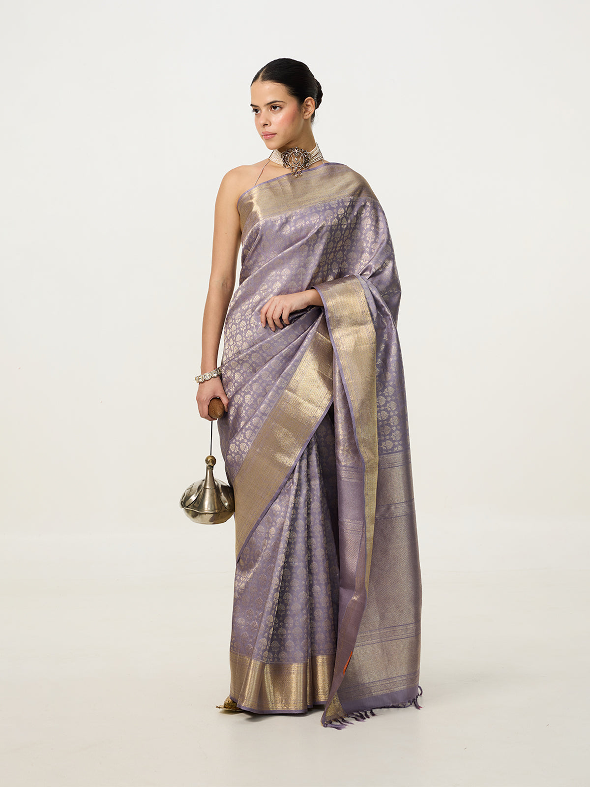 Handwoven Ice-Blue Kanjivaram Saree
