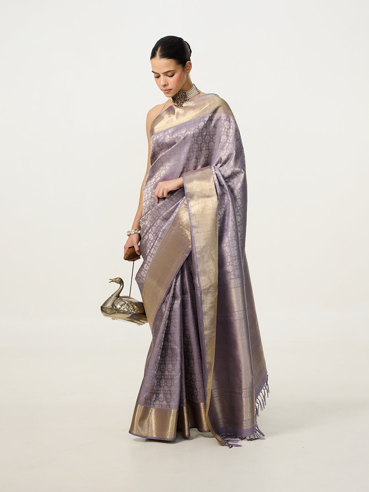 Handwoven Ice-Blue Kanjivaram Saree