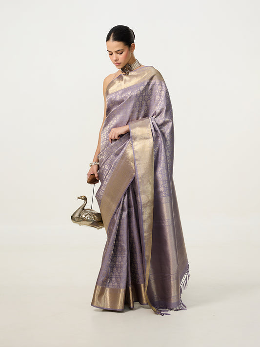 Handwoven Ice-Blue Kanjivaram Saree