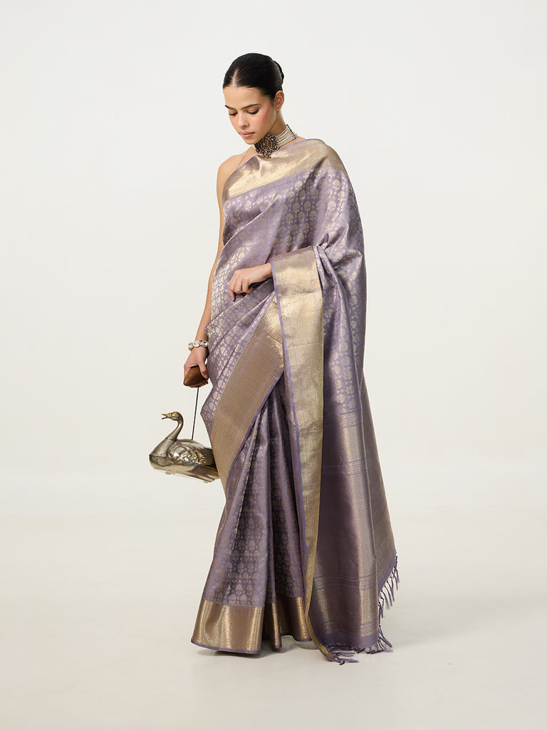 Handwoven Ice-Blue Kanjivaram Saree