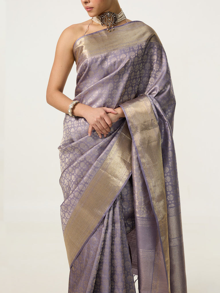 Handwoven Ice-Blue Kanjivaram Saree