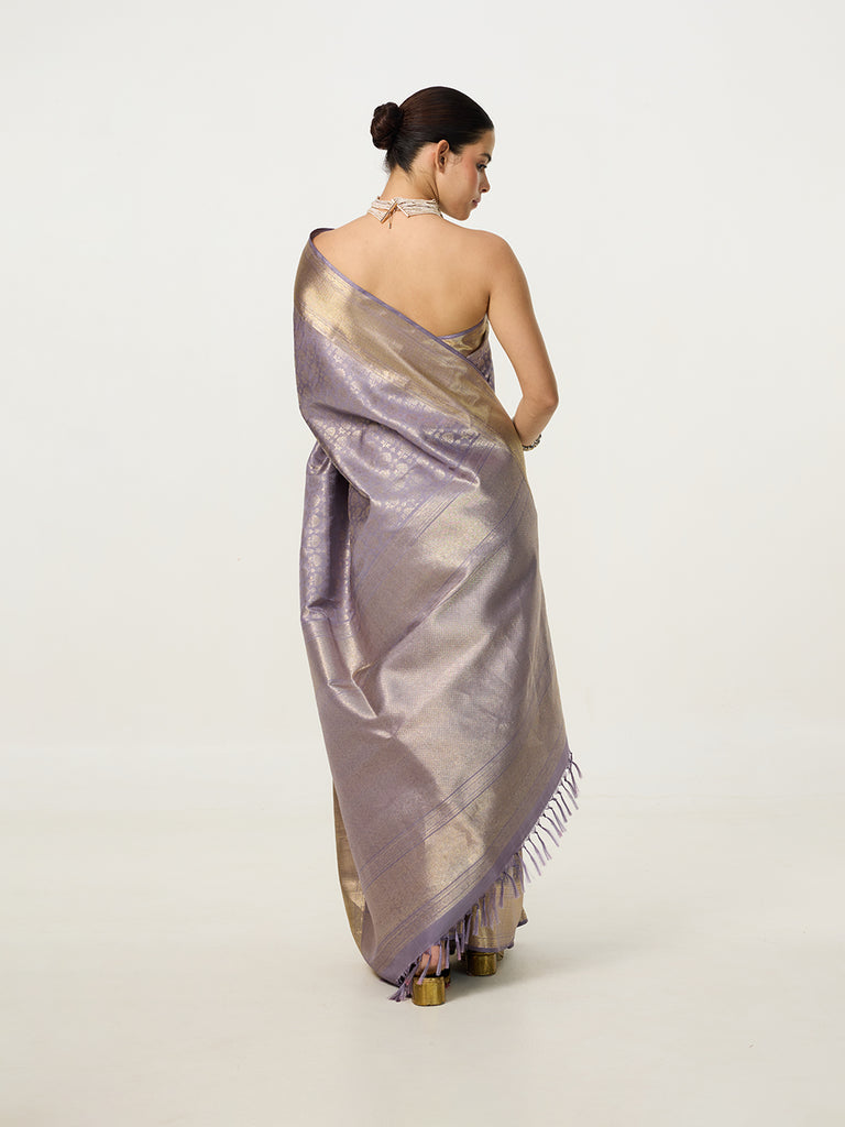 Handwoven Ice-Blue Kanjivaram Saree
