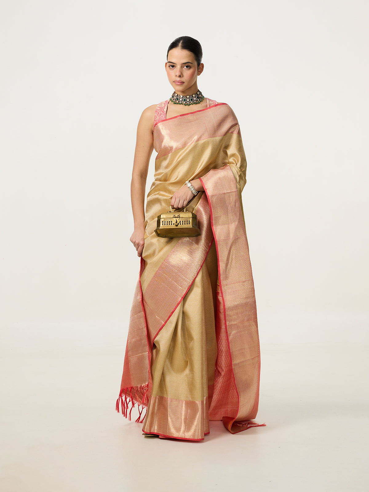 Handwoven Rose Gold Kanjivaram Saree