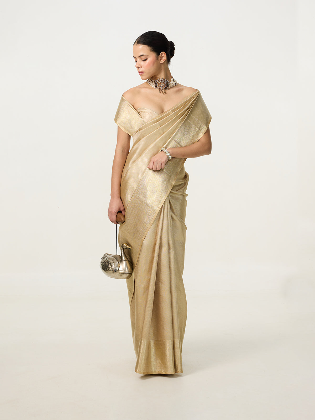 Handwoven Beige-Gold Kanjivaram Saree