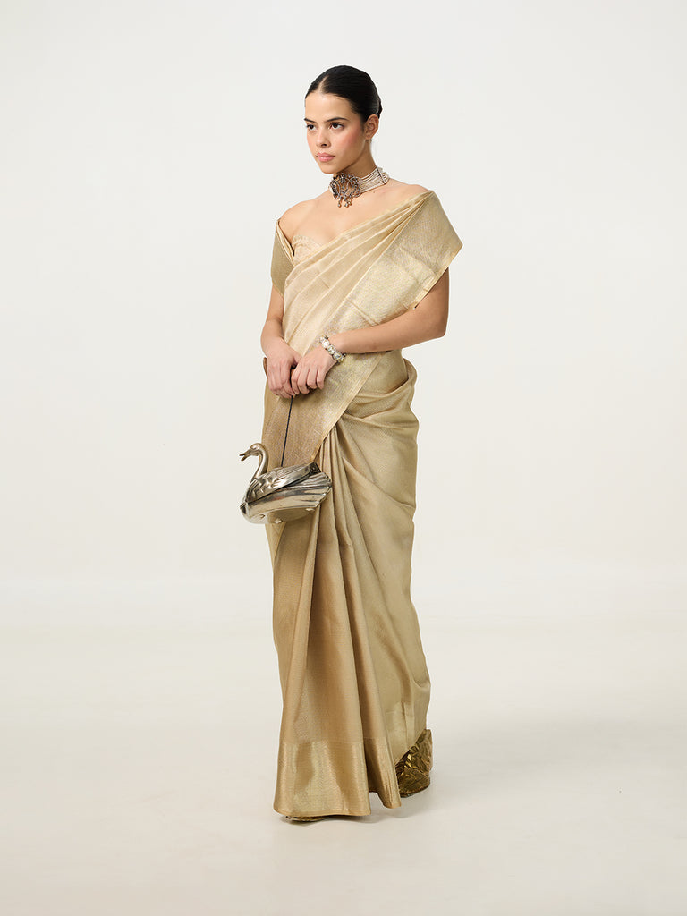 Handwoven Beige-Gold Kanjivaram Saree