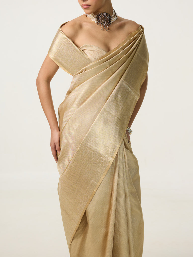 Handwoven Beige-Gold Kanjivaram Saree