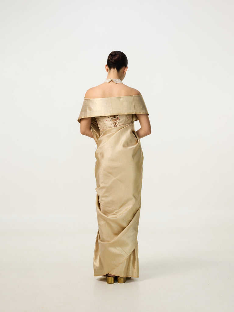 Handwoven Beige-Gold Kanjivaram Saree