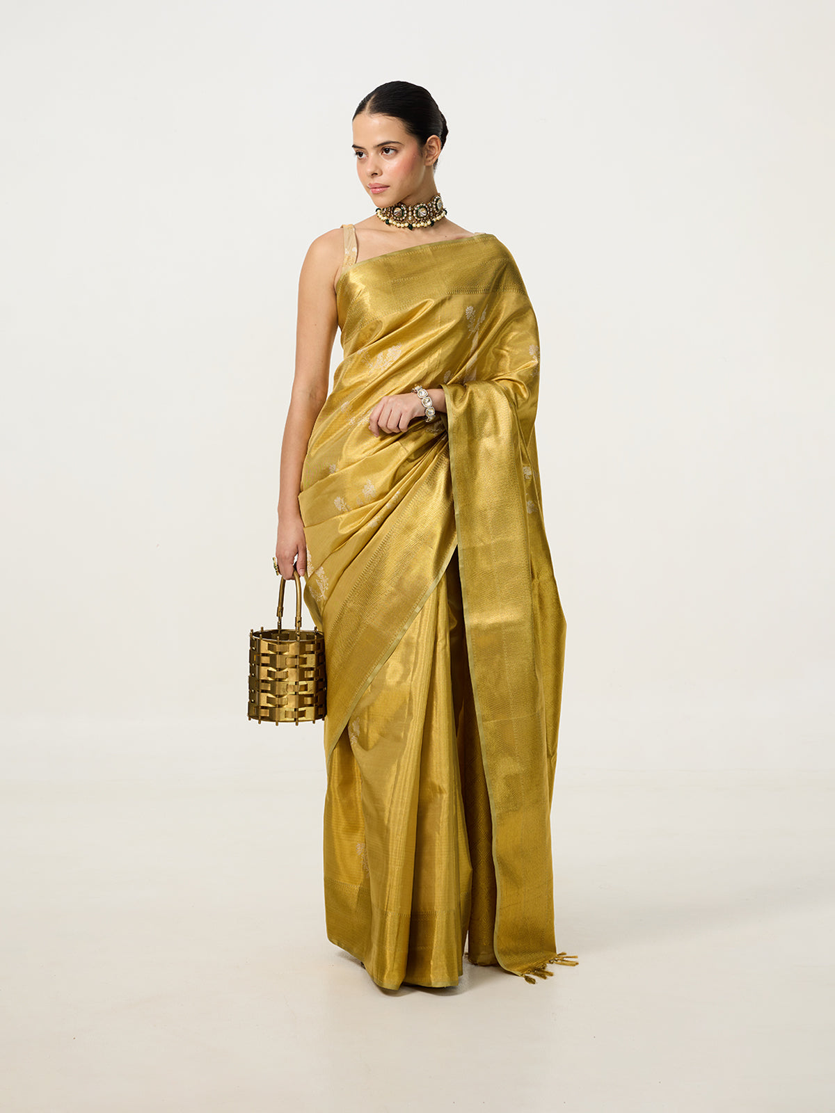 Handwoven Gold Kanjivaram Saree