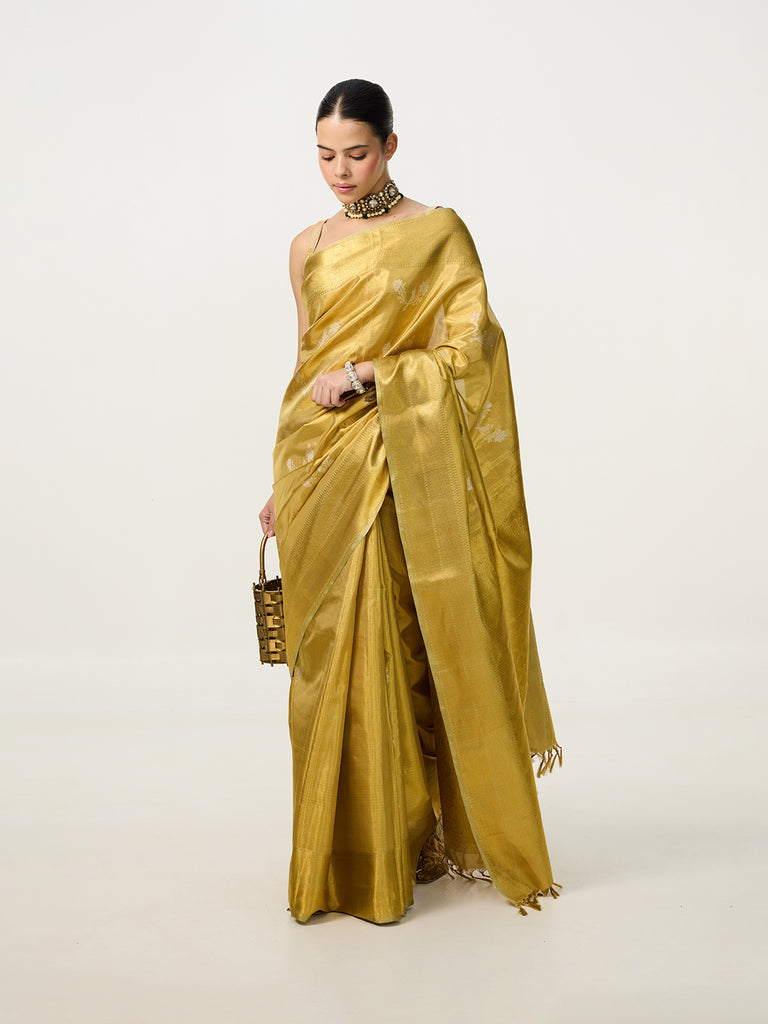 Handwoven Gold Kanjivaram Saree