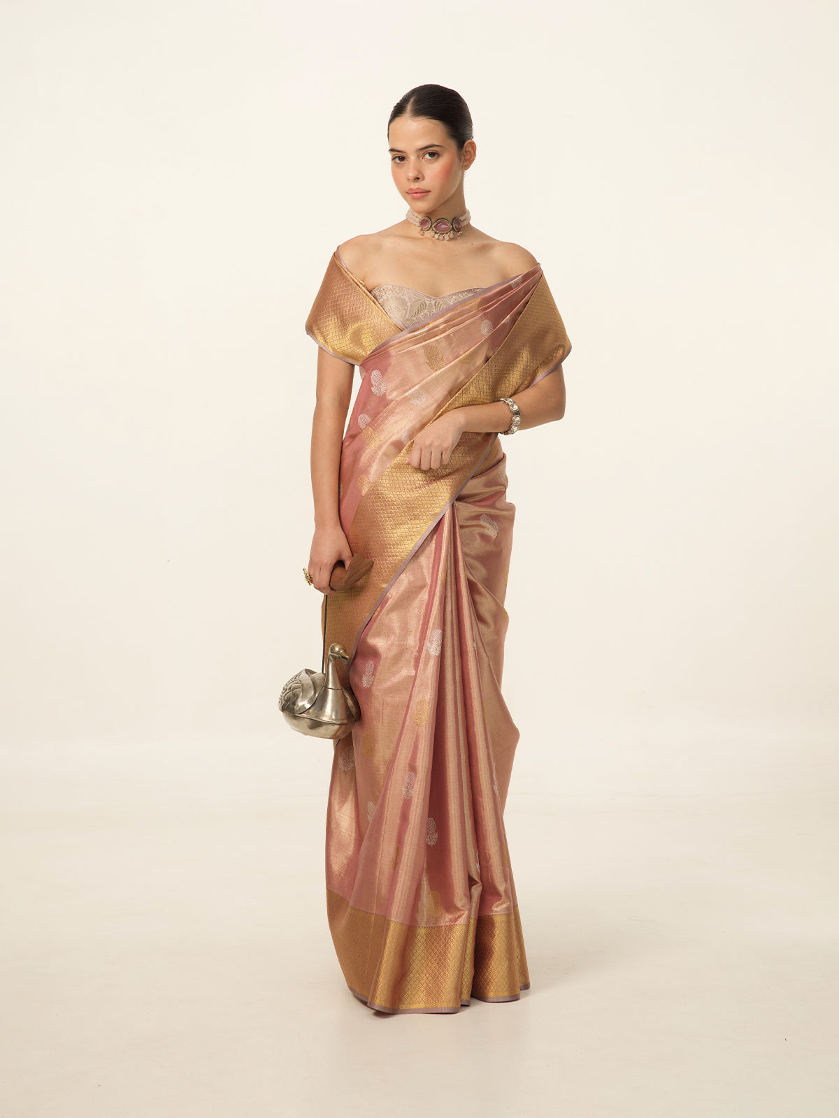 Handwoven Peach Kanjivaram Saree