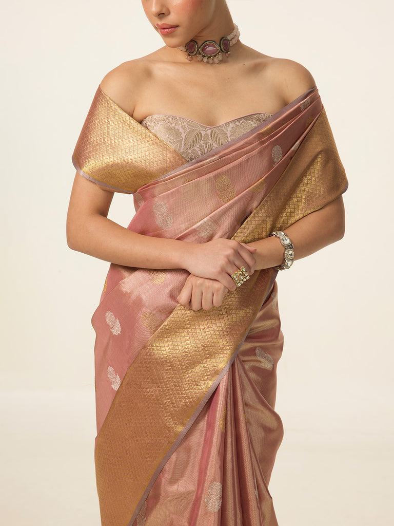 Handwoven Peach Kanjivaram Saree