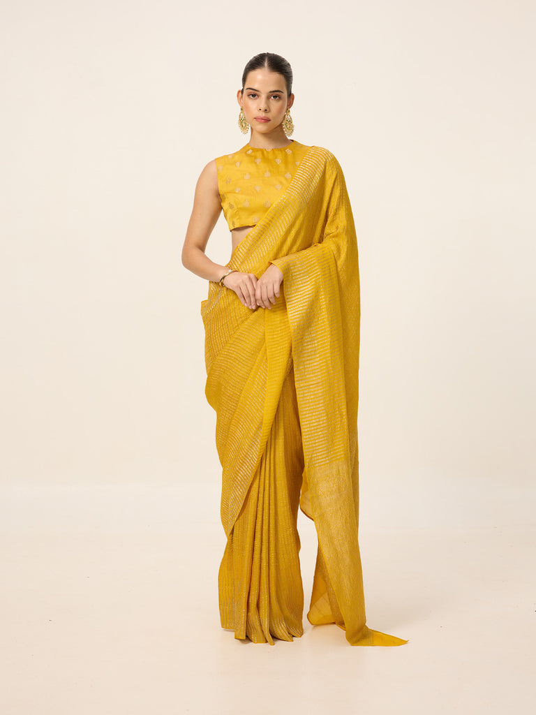 Handwoven Amber Georgette Saree