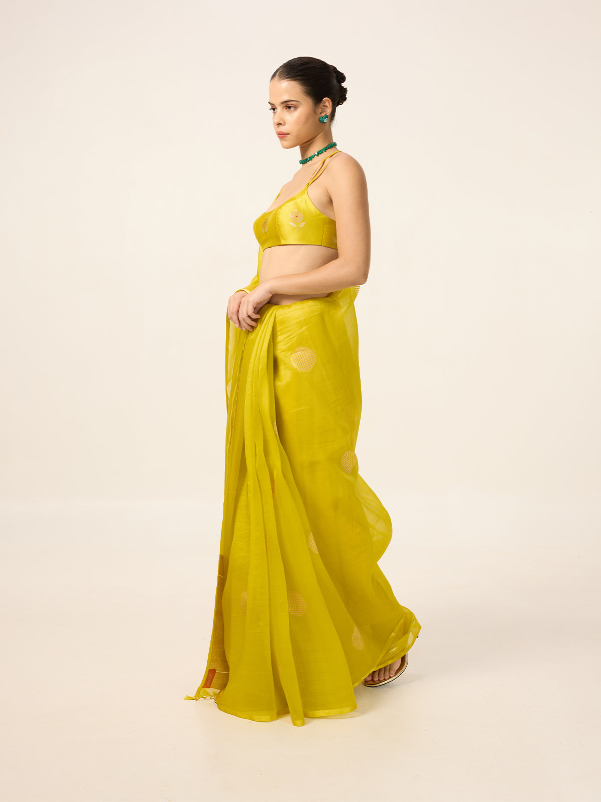 Handwoven Yellow Ochre Organza Saree