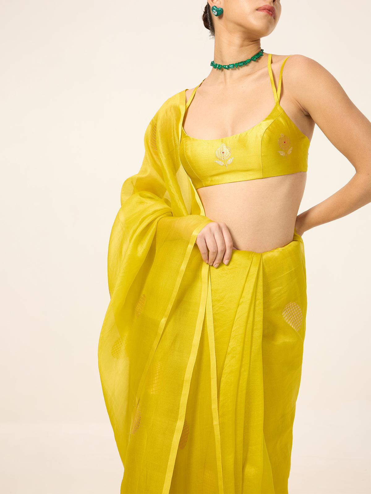 Handwoven Yellow Ochre Organza Saree