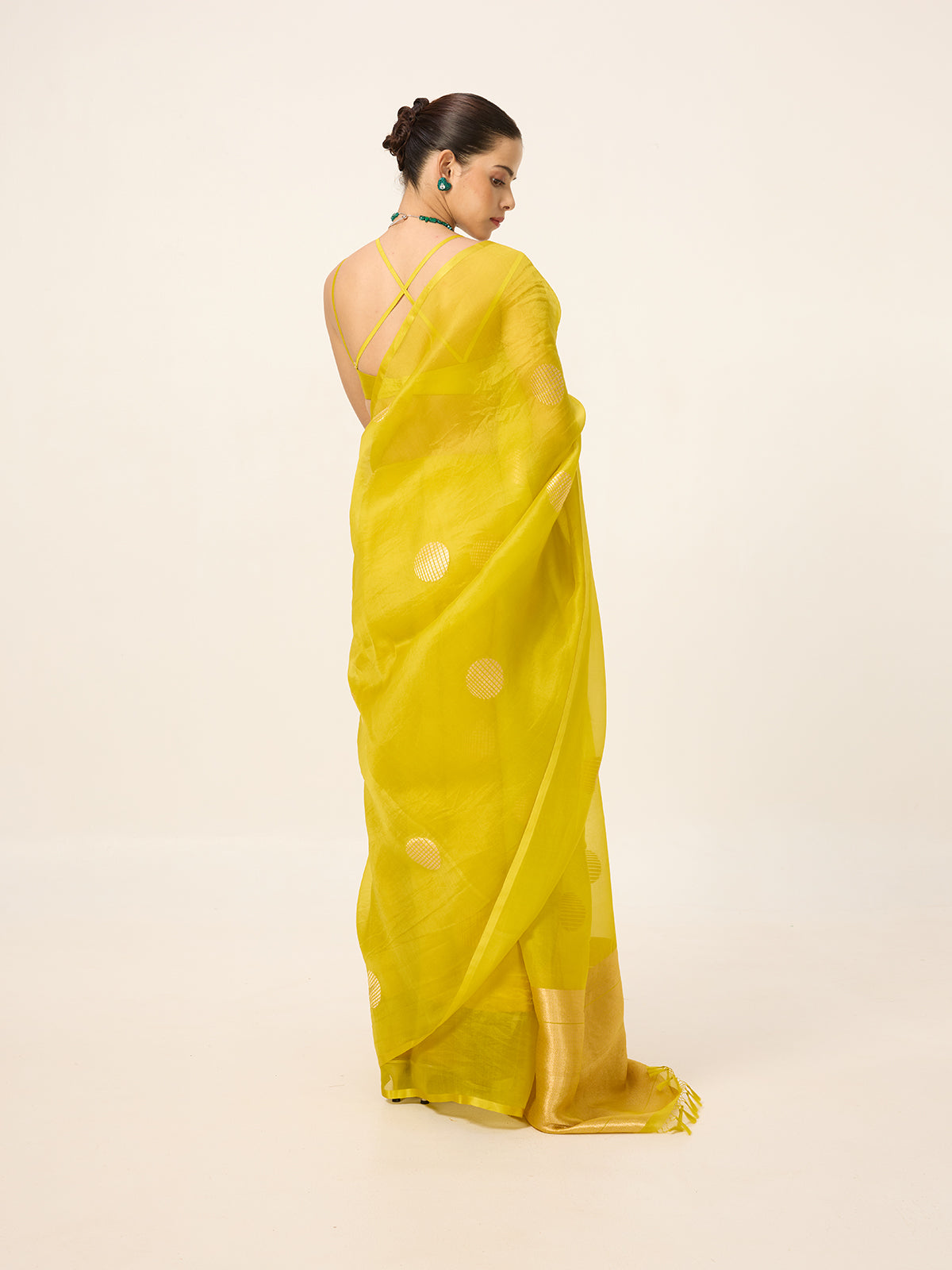 Handwoven Yellow Ochre Organza Saree