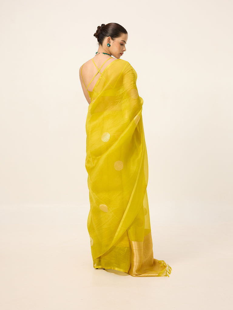 Handwoven Yellow Ochre Organza Saree