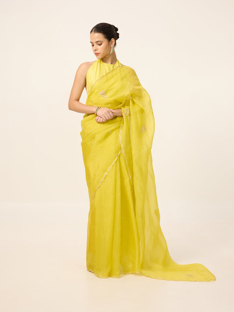 Handwoven Canary Yellow Saree