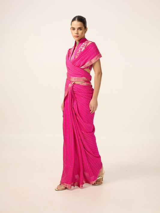 Handwoven Electric Pink Georgette Saree