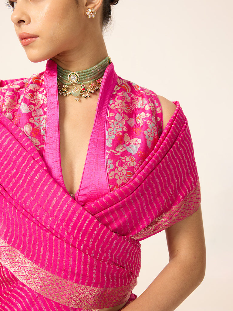 Handwoven Electric Pink Georgette Saree