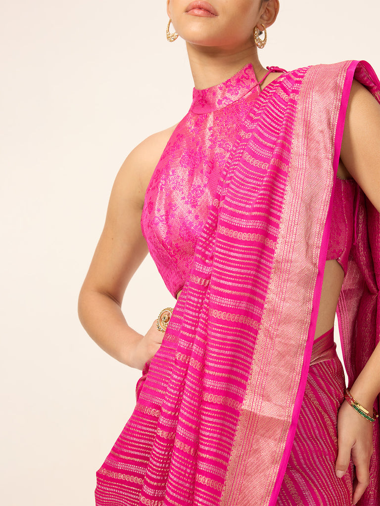 Handwoven Fuchisa Georgette Saree