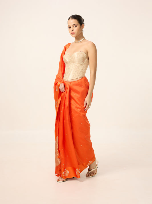 Handwoven Orange Silk Saree