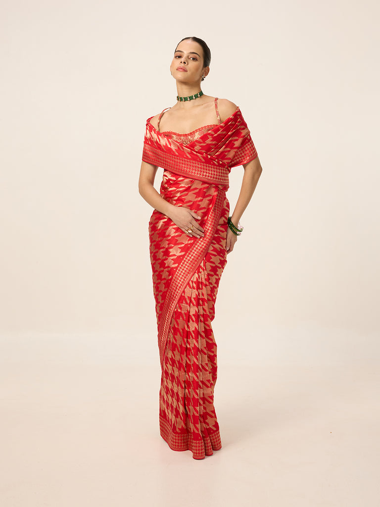 The Red Gerum Saree
