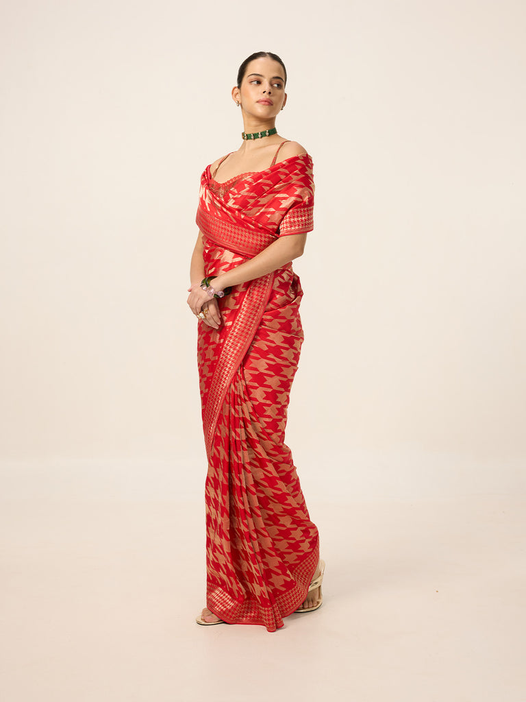 The Red Gerum Saree