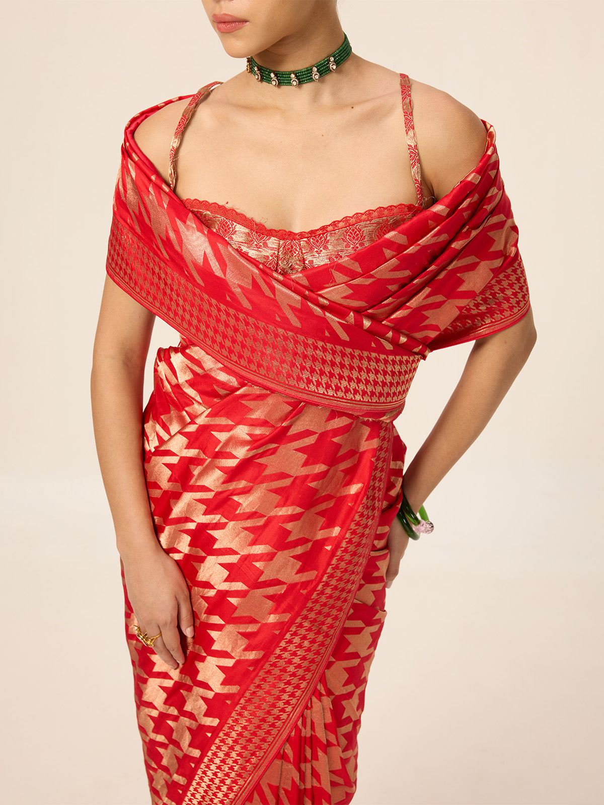 The Red Gerum Saree