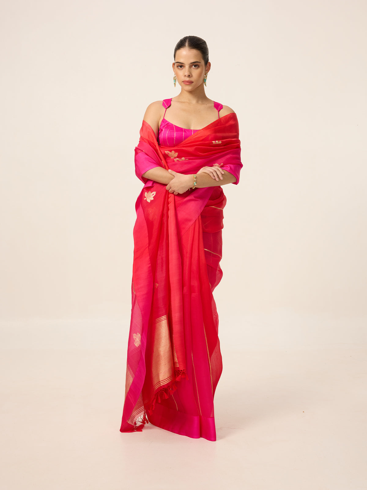 Handwoven Deep Pink Organza Saree