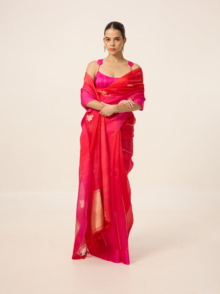 Handwoven Deep Pink Organza Saree