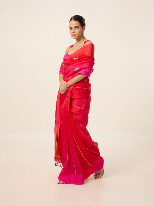 Handwoven Deep Pink Organza Saree