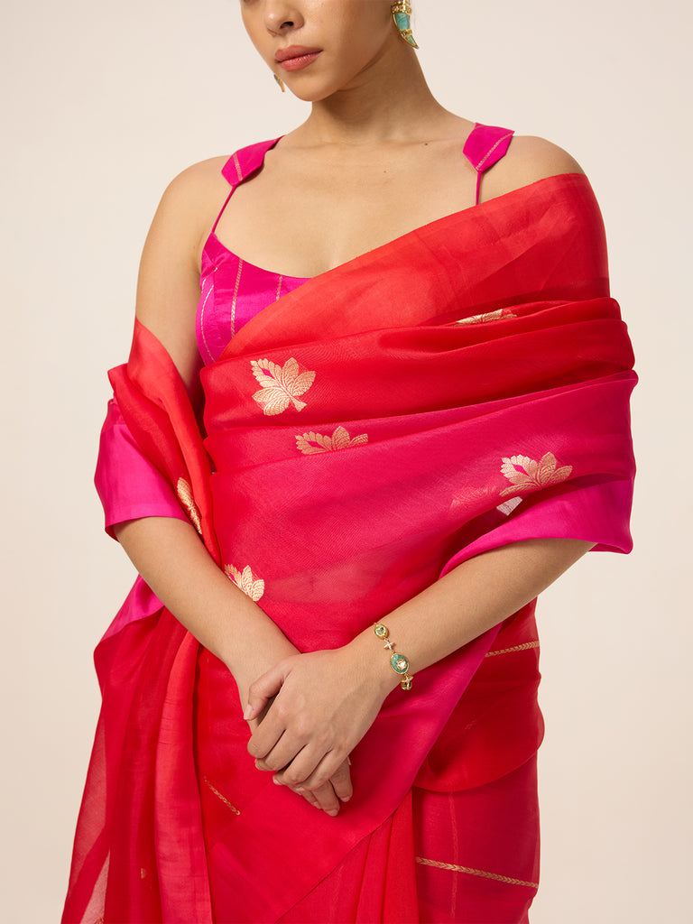 Handwoven Deep Pink Organza Saree