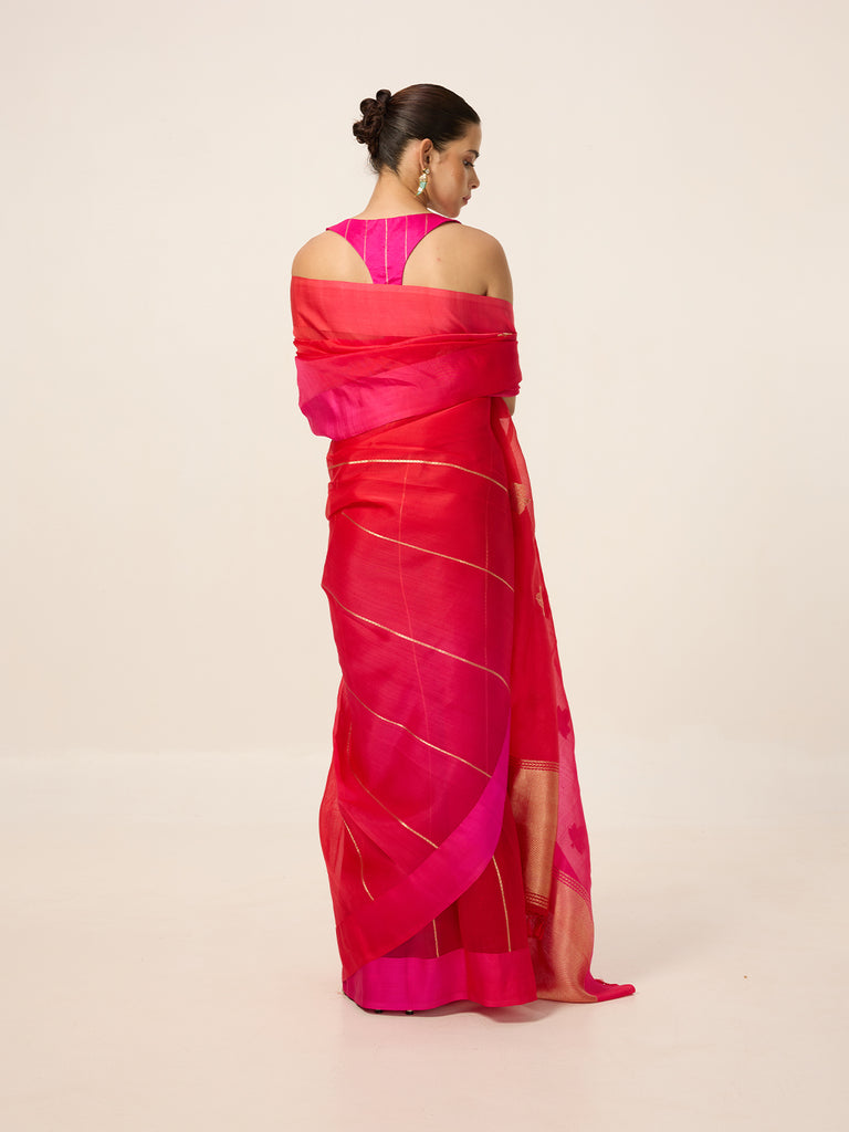 Handwoven Deep Pink Organza Saree