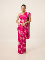Handwoven Hot Pink Chiffon Saree