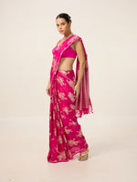Handwoven Hot Pink Chiffon Saree