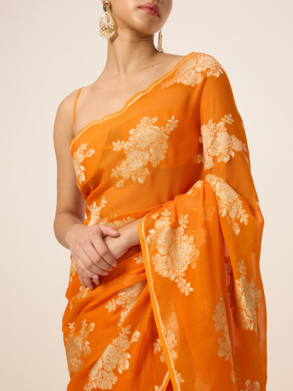 Handwoven Orange Chiffon Saree